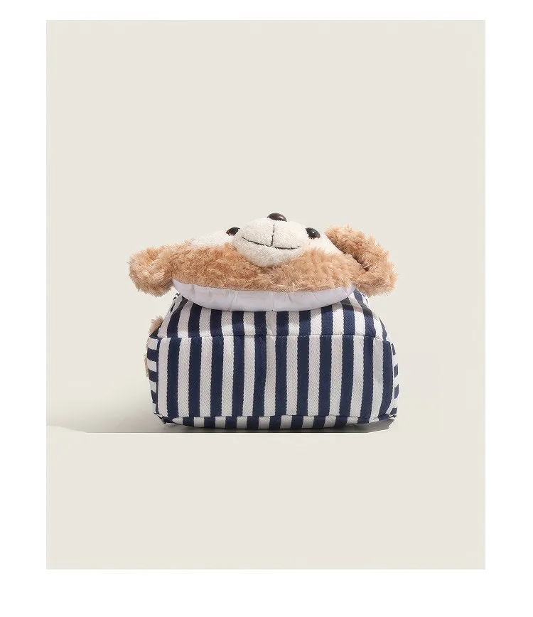 Cute Striped Duffy Plush Face Pocket Schoolbag with Red Beret