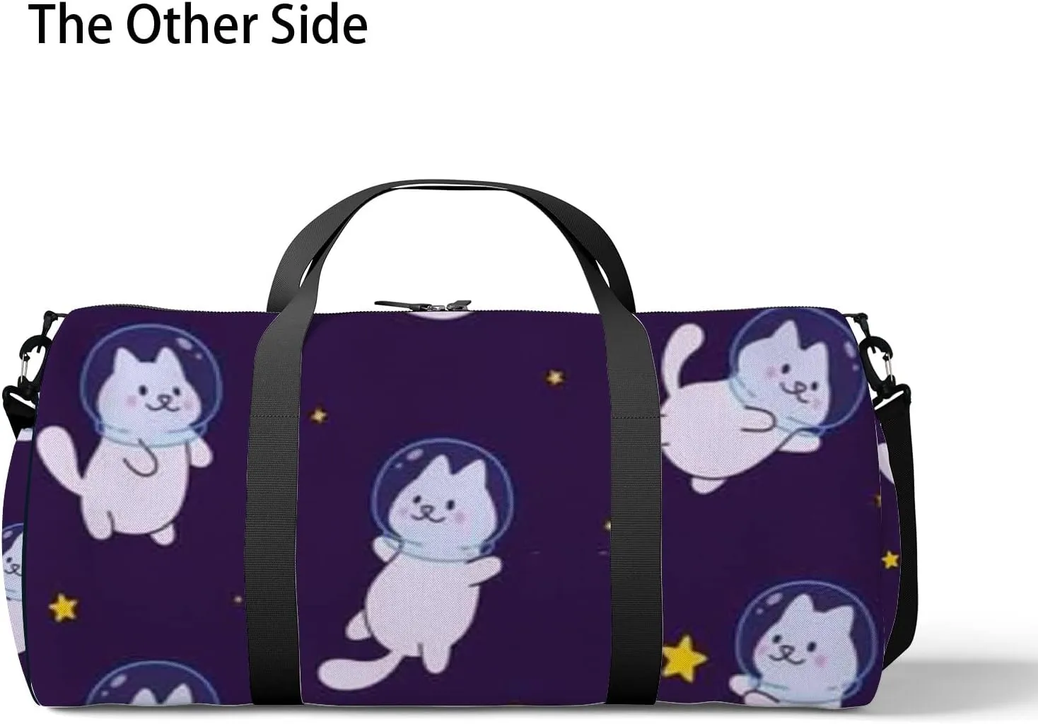 Cute White Cartoon Cats Astronauts Stars Sports Bag Tote Bag Waterproof Gym Bag with Shoulder Strap Zipper 2 Side Pockets for Men and Women, Travel and Storage Shoulder Bag.