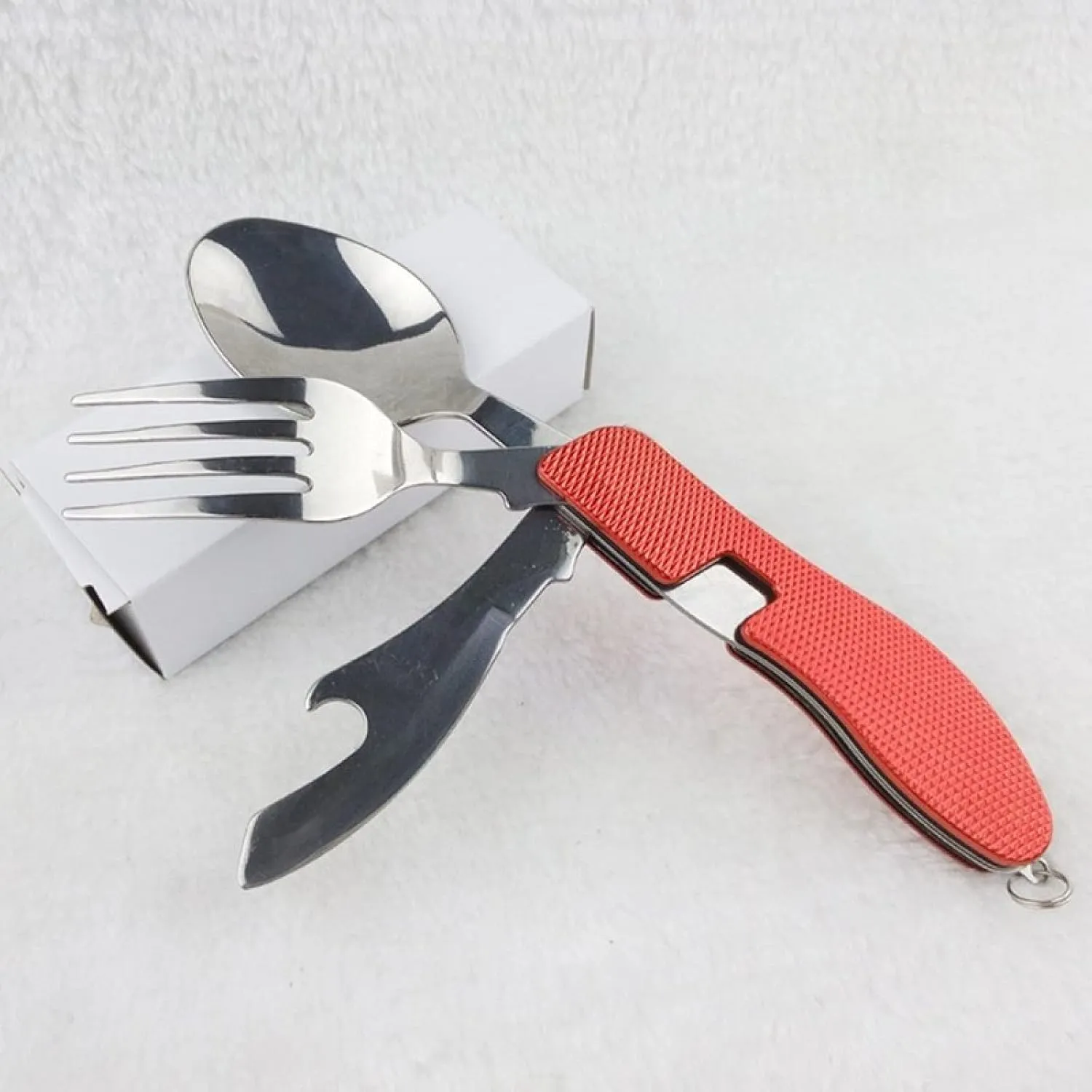 Cutlery Set Outdoor Camping Portable Tableware Multi Function Folding Spoon&Fork Knife Travel Set 2Sets Red