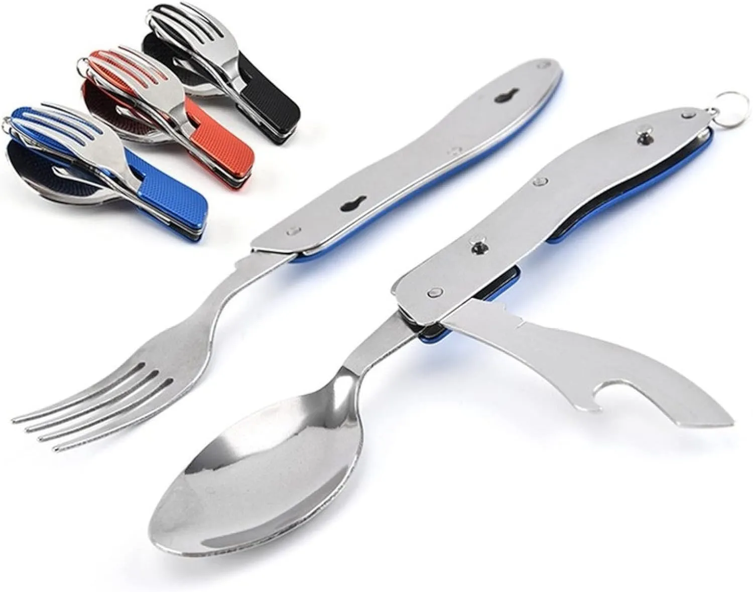 Cutlery Set Outdoor Camping Portable Tableware Multi Function Folding Spoon&Fork Knife Travel Set 2Sets Red