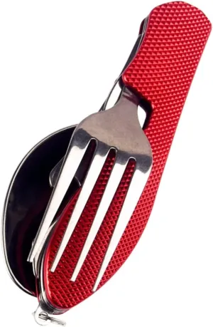 Cutlery Set Outdoor Camping Portable Tableware Multi Function Folding Spoon&Fork Knife Travel Set 2Sets Red