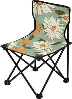 Daisies Orange (2) Portable Outdoor Folding Chair Anti-Slip Padded Oxford Cloth Stool Camping Chair Small for Beach Hiking Fishing Gardening Quad Camp Chair
