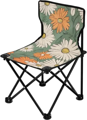 Daisies Orange (6) Portable Outdoor Folding Chair Anti-Slip Padded Oxford Cloth Stool Camping Chair Small for Beach Hiking Fishing Gardening Quad Camp Chair