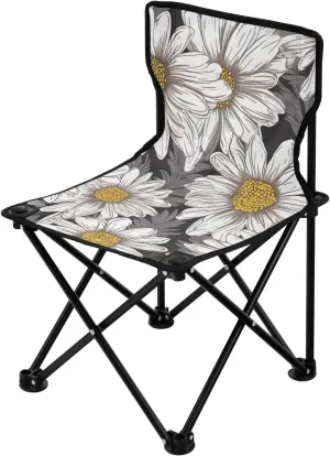 Daisy White (3) Portable Outdoor Folding Chair Anti-Slip Padded Oxford Cloth Stool Camping Chair Small for Beach Hiking Fishing Gardening Quad Camp Chair