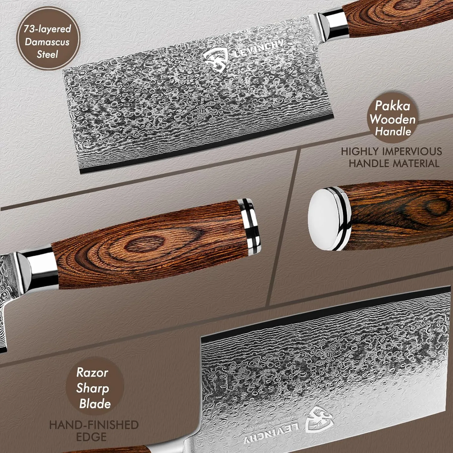 Damascus 8 inch Cleaver Knife, Professional Handmade Damascus Stainless Steel Kitchen Knife, Superb Edge Retention, Stain & Corrosion Resistant, Ergonomic PAKKA Wood Handle
