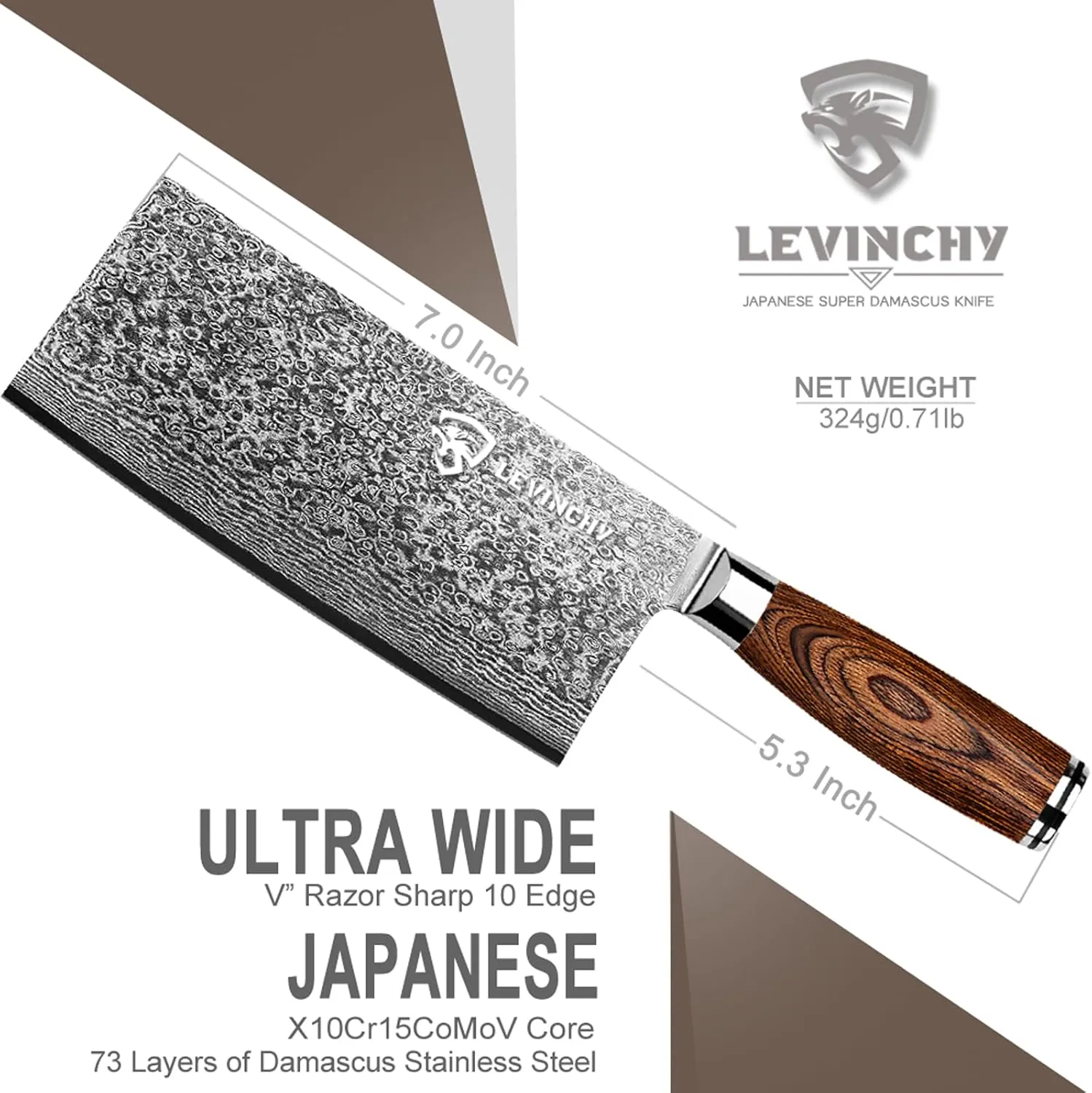Damascus 8 inch Cleaver Knife, Professional Handmade Damascus Stainless Steel Kitchen Knife, Superb Edge Retention, Stain & Corrosion Resistant, Ergonomic PAKKA Wood Handle