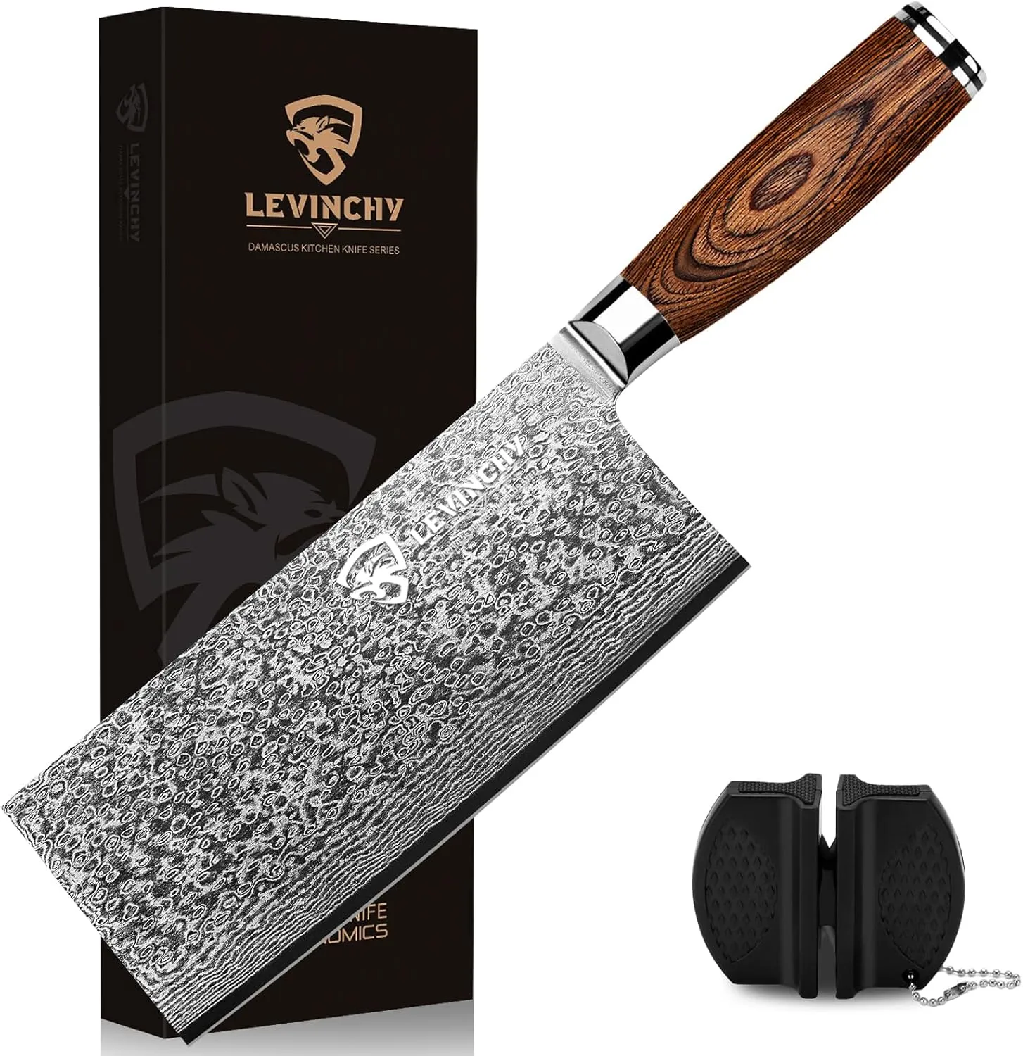 Damascus 8 inch Cleaver Knife, Professional Handmade Damascus Stainless Steel Kitchen Knife, Superb Edge Retention, Stain & Corrosion Resistant, Ergonomic PAKKA Wood Handle