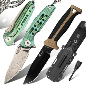 Damascus Steel Mini Neck Knife，D2 Bushcraft Knife with Fire Starter