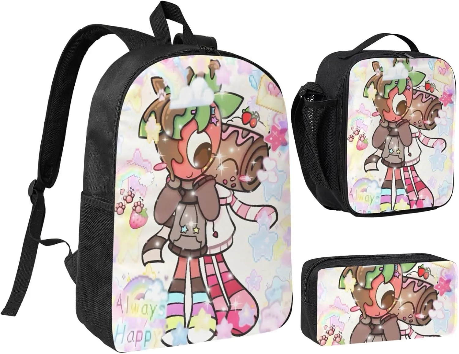Dandys World Backpack Cartoon Print Cute Daily Multi-Purpose Backpack, 3set