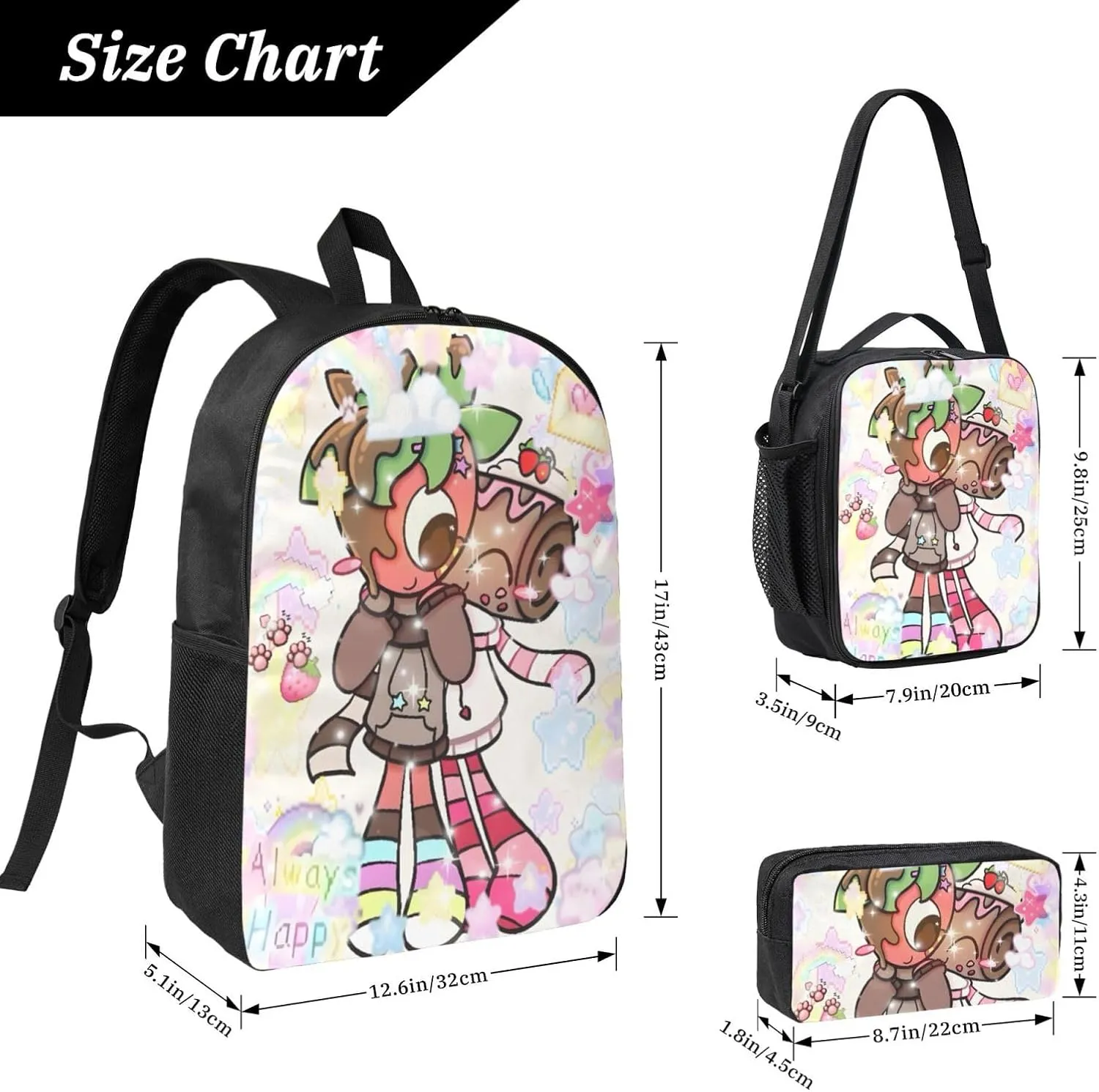 Dandys World Backpack Cartoon Print Cute Daily Multi-Purpose Backpack, 3set