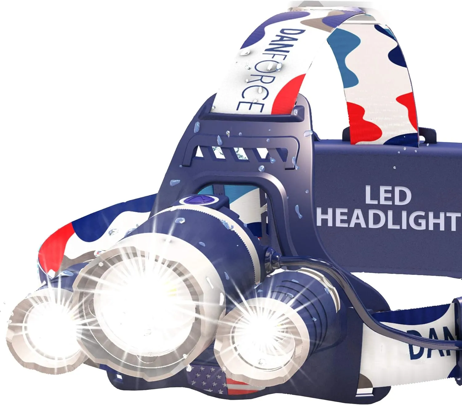 DanForce Headlamp. USB Rechargeable LED Head Lamp. Ultra Bright CREE 1080 Lumen Head Flashlight   Red Light. HeadLamps for Adults, Camping, Outdoors & Hard Hat Work. Zoomable IPX54 Headlight