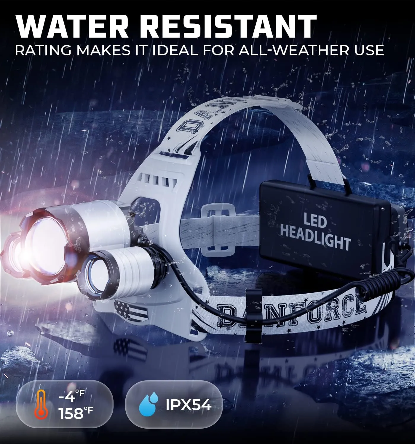 DanForce Headlamp. USB Rechargeable LED Head Lamp. Ultra Bright CREE 1080 Lumen Headlamp Flashlight   Red Light. HeadLamps for Adults, Camping, Outdoors & Hard Hat Light. Zoomable IPX54 Headlight