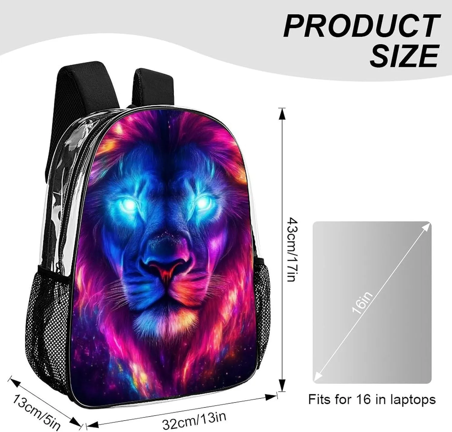 Daypack Backpack Anti-Theft Multipurpose Large Capacity Carry On Bag - Cool Universe Space Lion Art Traveling & Camping Backpack Transparent Bag