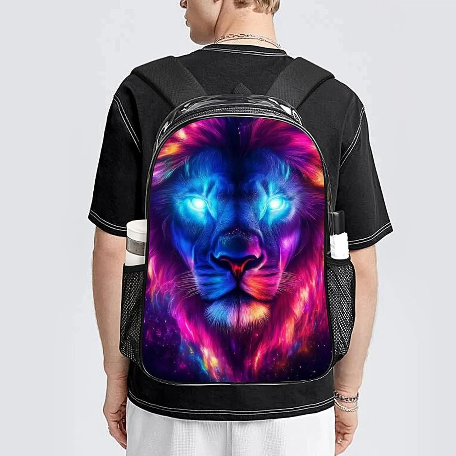 Daypack Backpack Anti-Theft Multipurpose Large Capacity Carry On Bag - Cool Universe Space Lion Art Traveling & Camping Backpack Transparent Bag