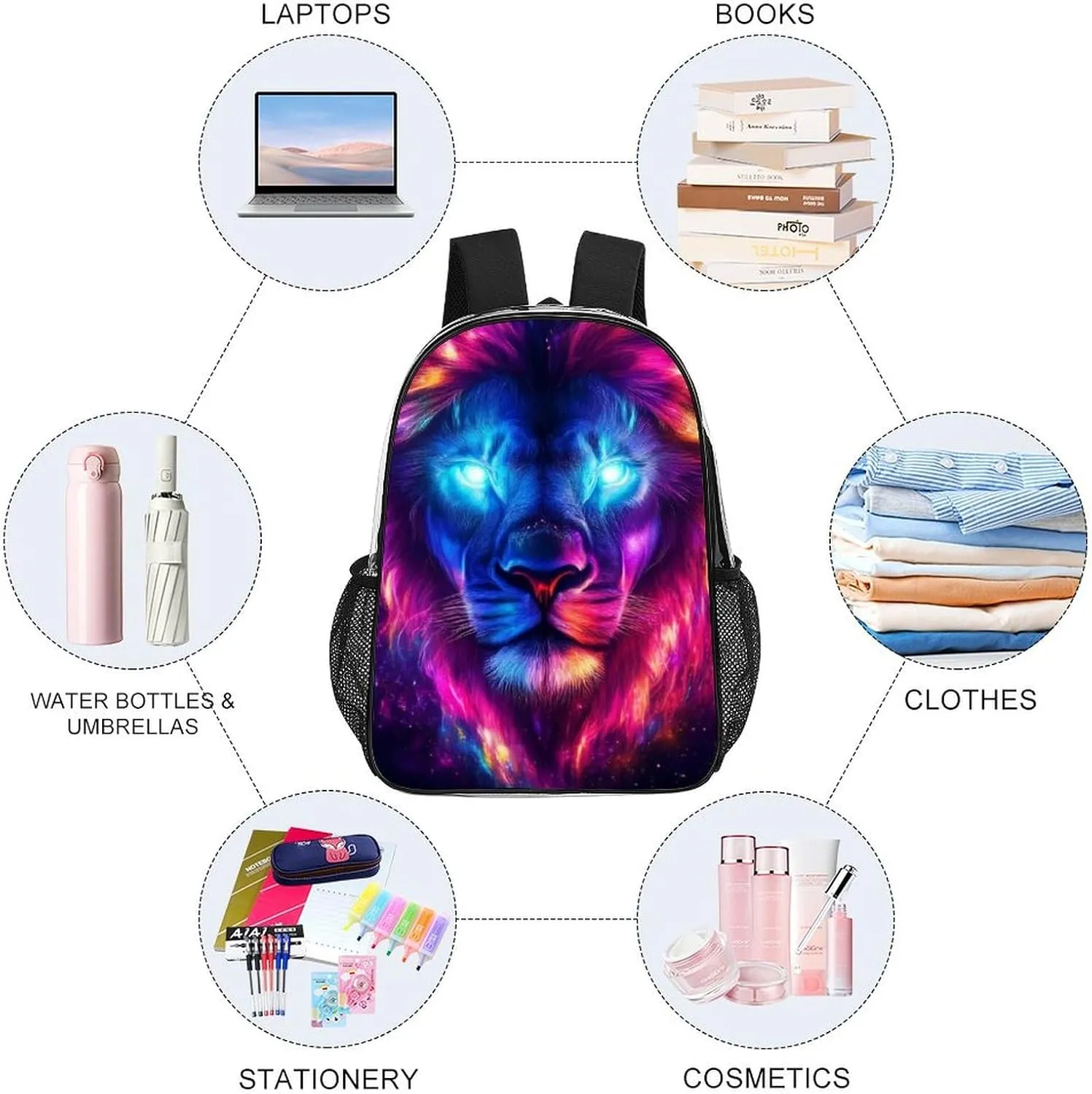 Daypack Backpack Anti-Theft Multipurpose Large Capacity Carry On Bag - Cool Universe Space Lion Art Traveling & Camping Backpack Transparent Bag