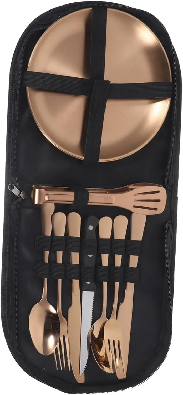 DECHOUS Stainless Steel Camping Silverware Set 7-piece Dinnerware Compact Picnic Utensil