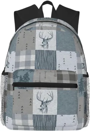 Deer Patchwork - Rustic Blue And Grey Lightweight Packable Backpack Travel Casual Hiking Daypack Foldable Backpack For Men Women