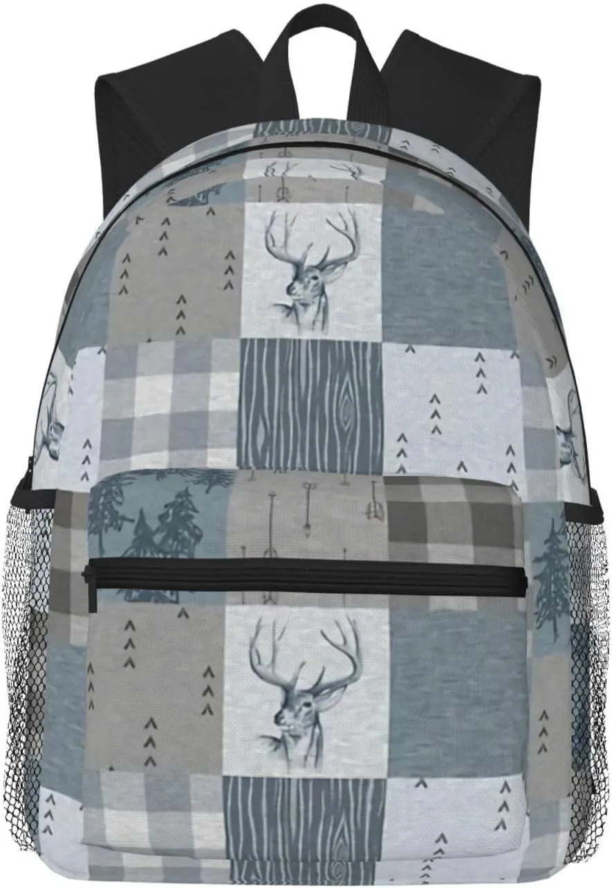 Deer Patchwork - Rustic Blue And Grey Lightweight Packable Backpack Travel Casual Hiking Daypack Foldable Backpack For Men Women