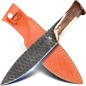 Delta:Hand Made Carbon steel Fixed Blade Forging Bowie knife with Original Stag Horn Handle-Best For Gift -Best for Camping-Indoor & Outdoor Use Knife