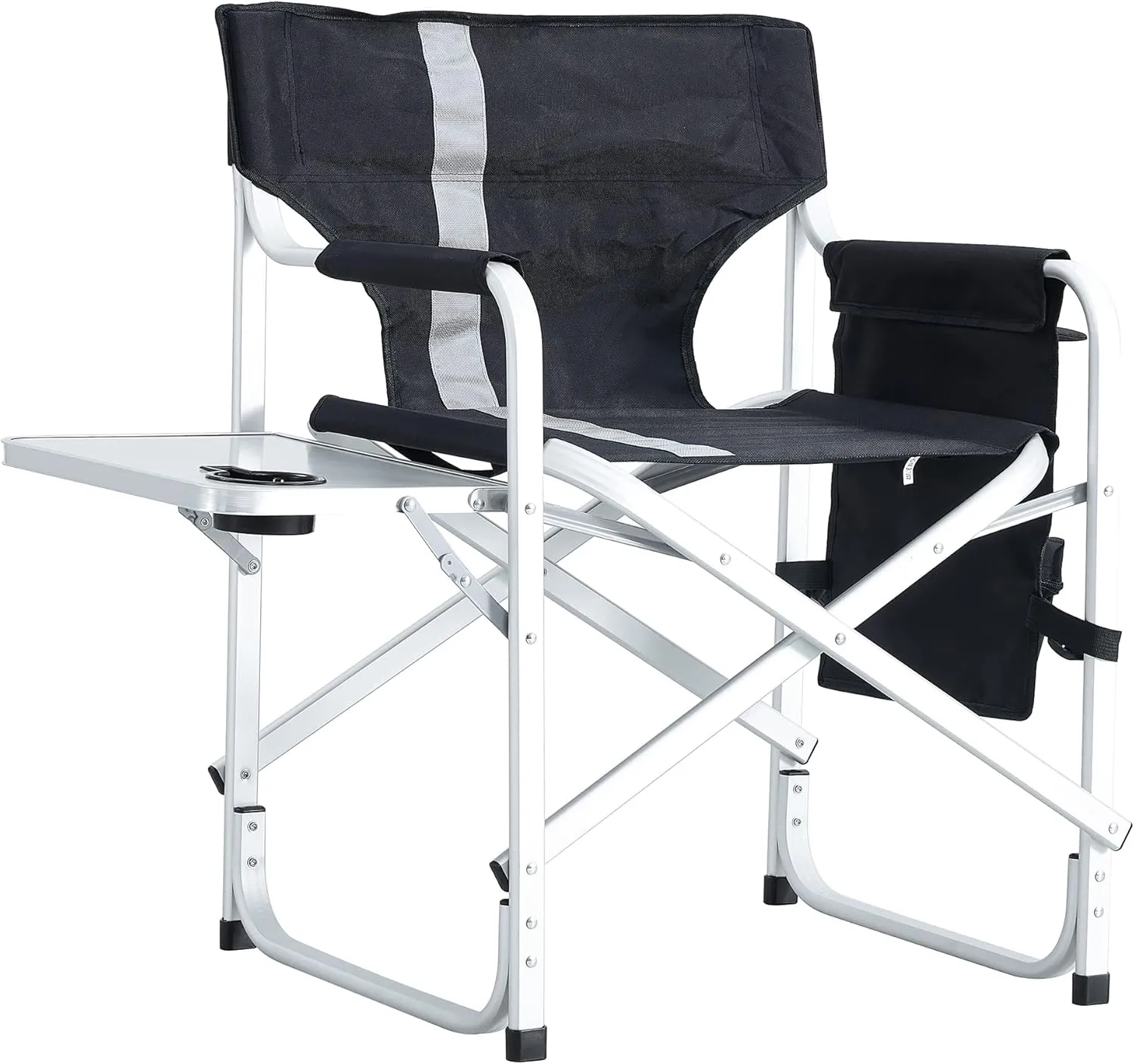 DeMya 1-Piece Padded Folding Outdoor Chair with Side Table and Storage Pockets,Lightweight Oversized Directors Chair for Indoor, Outdoor Camping, Picnics and Fishing,Black/Grey