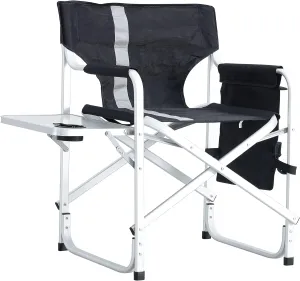 DeMya 1-Piece Padded Folding Outdoor Chair with Side Table and Storage Pockets,Lightweight Oversized Directors Chair for Indoor, Outdoor Camping, Picnics and Fishing,Black/Grey
