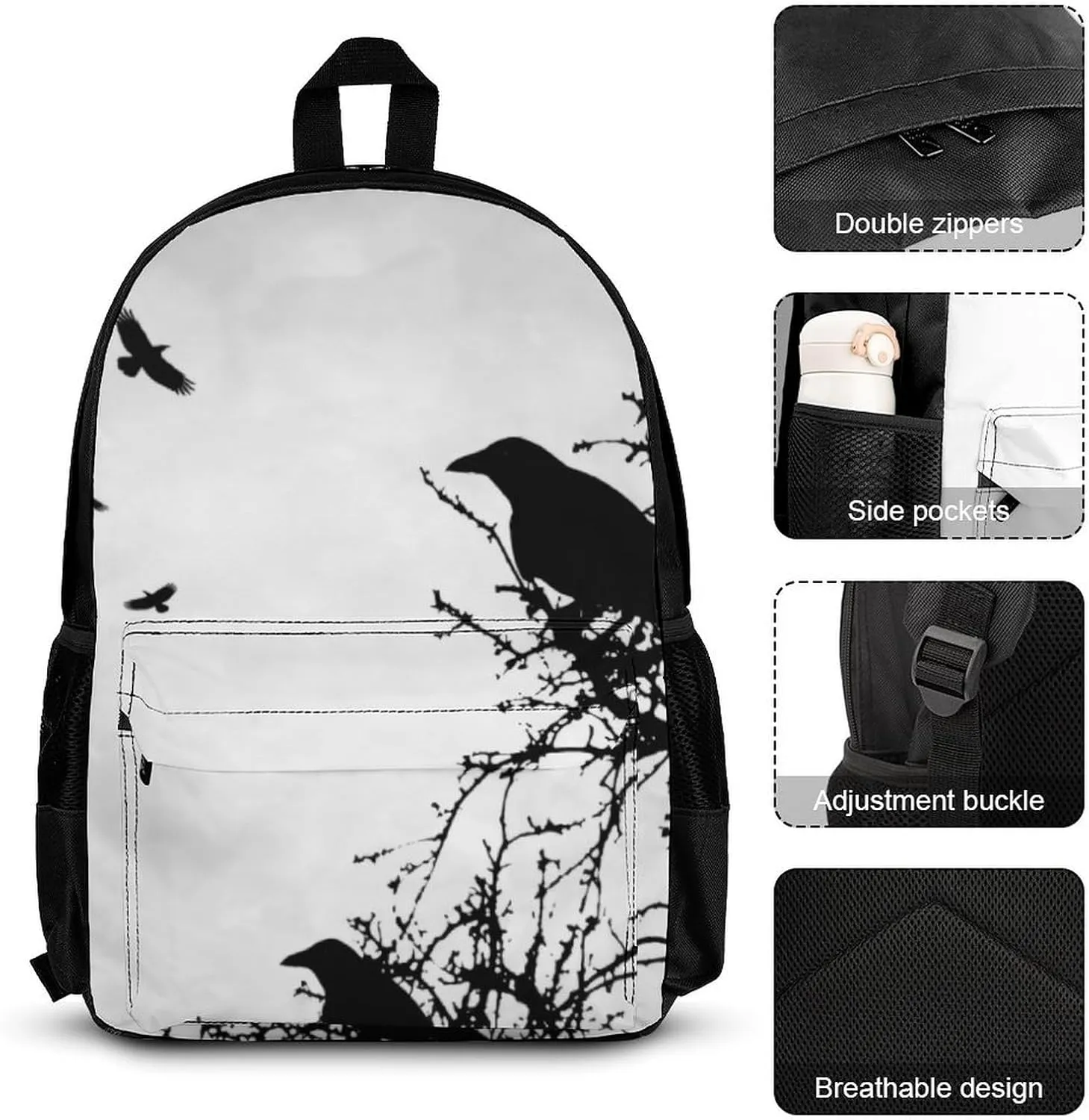 Design Crow Silhouette Lightweight Pocket Backpack Crossbody Lunch Bag Set Unisex