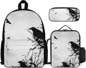 Design Crow Silhouette Lightweight Pocket Backpack Crossbody Lunch Bag Set Unisex