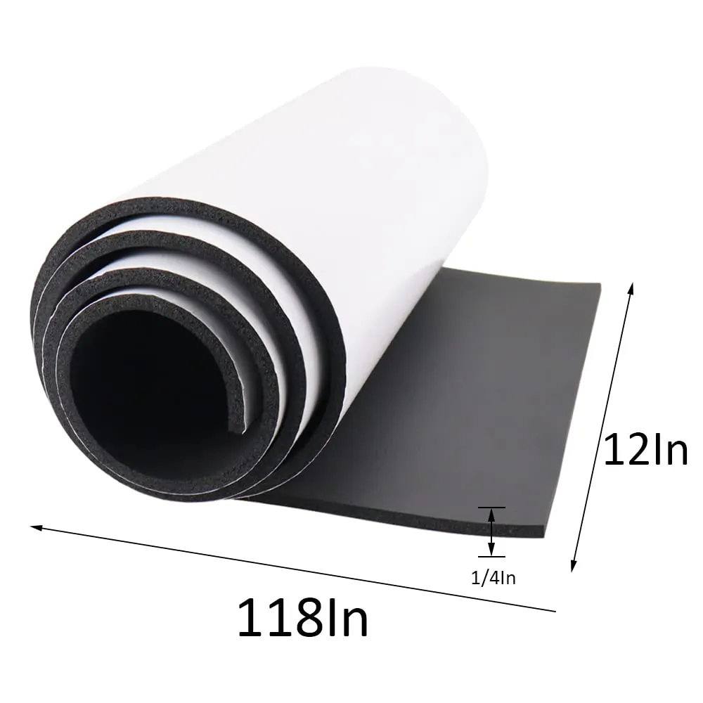 DGSL Neoprene Adhesive Foam Sheets, 12'' W x 118'' L x 1/4'' Thick Sponge Self Adhesive Rubber Padding Sheet Closed Cell Foam Sheet Roll for DIY, Multi-Function Soundproof Rubber Mat, Black