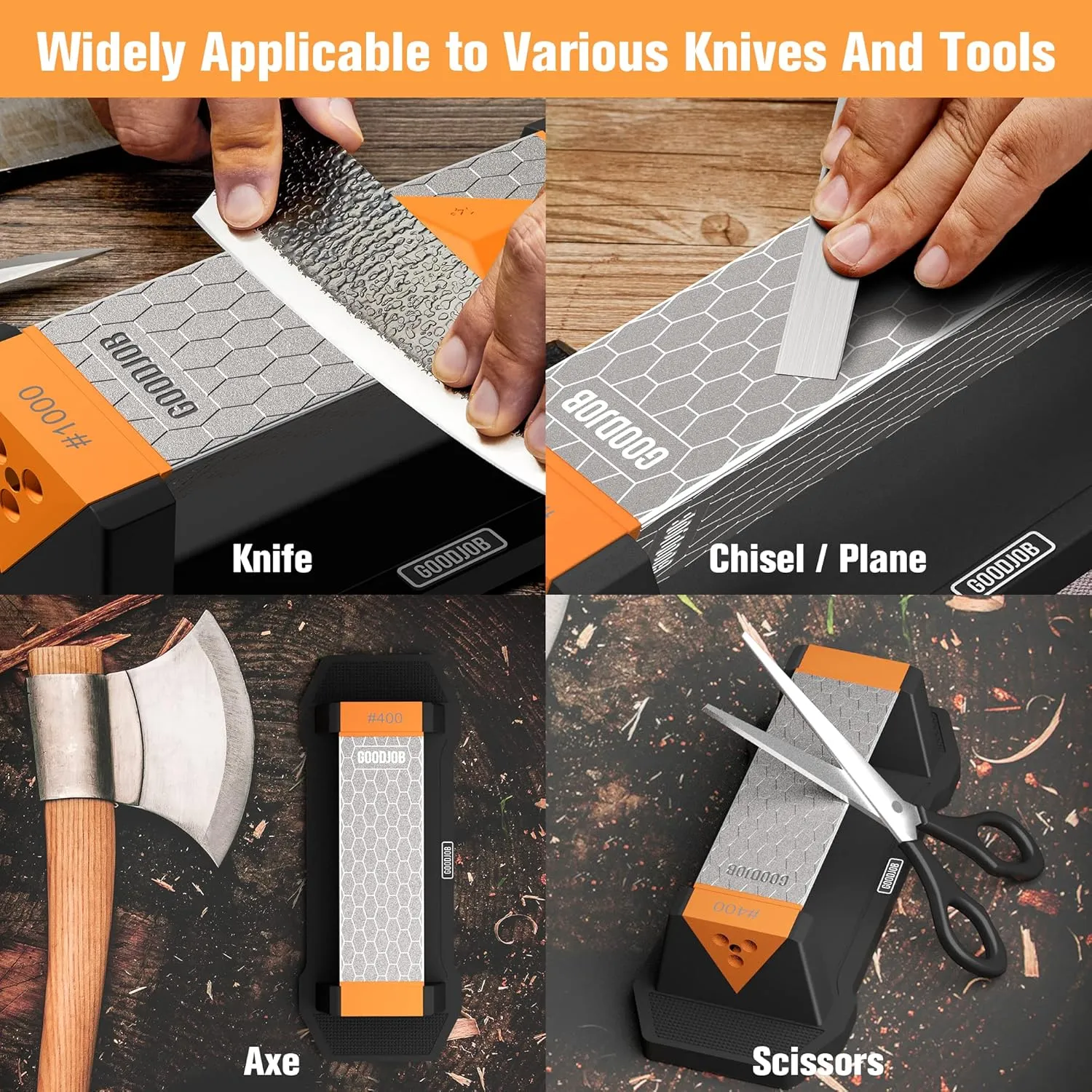 Diamond Sharpening Stone 3 Side Grit 400/1000/8000 Premium Industrial Diamond & Ceramic Whetstone Knife Sharpener Suitable for Steel of any Hardness with Angle Guide and Non-Slip Base