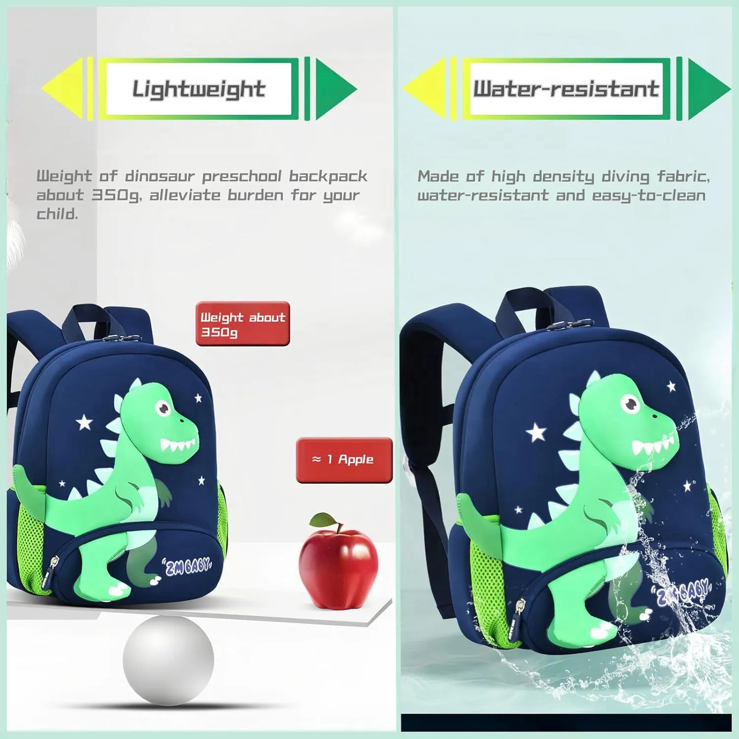 Dinosaur Anti-lost Backpack for Boys Kindergarten Preschool Bookbag with Chest Strap, Toddler Boys Backpack Daycare Bag, B-Green Orange