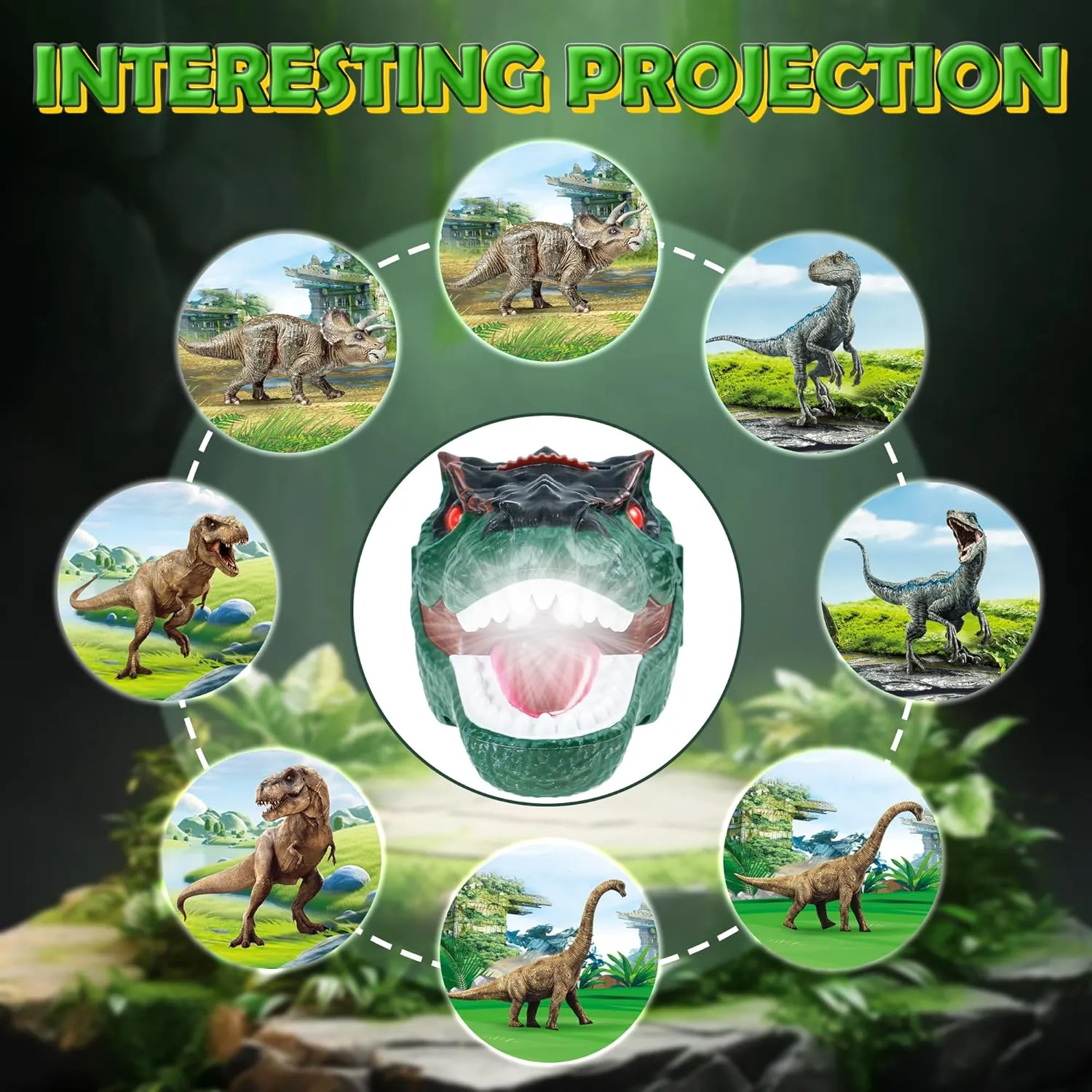 Dinosaur Headlamp for Kids T-Rex LED Flashlight with Roar Sound and Projection Adjustable Headband Fun Camping Gear Outdoor Adventure Toy Gift for Boys and Girls Ages 3-8