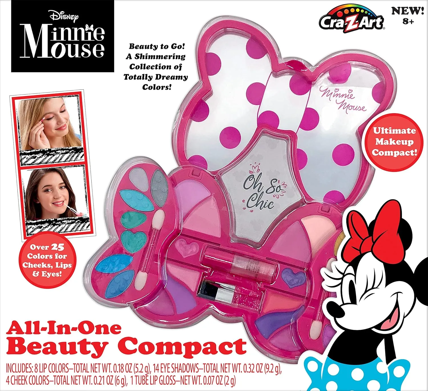 Disney Minnie Mouse All-in-One Beauty Compact Real Kids Makeup Kit for Eyes, Lips and Cheeks by CRA-Z-Art - Amazon Exclusive