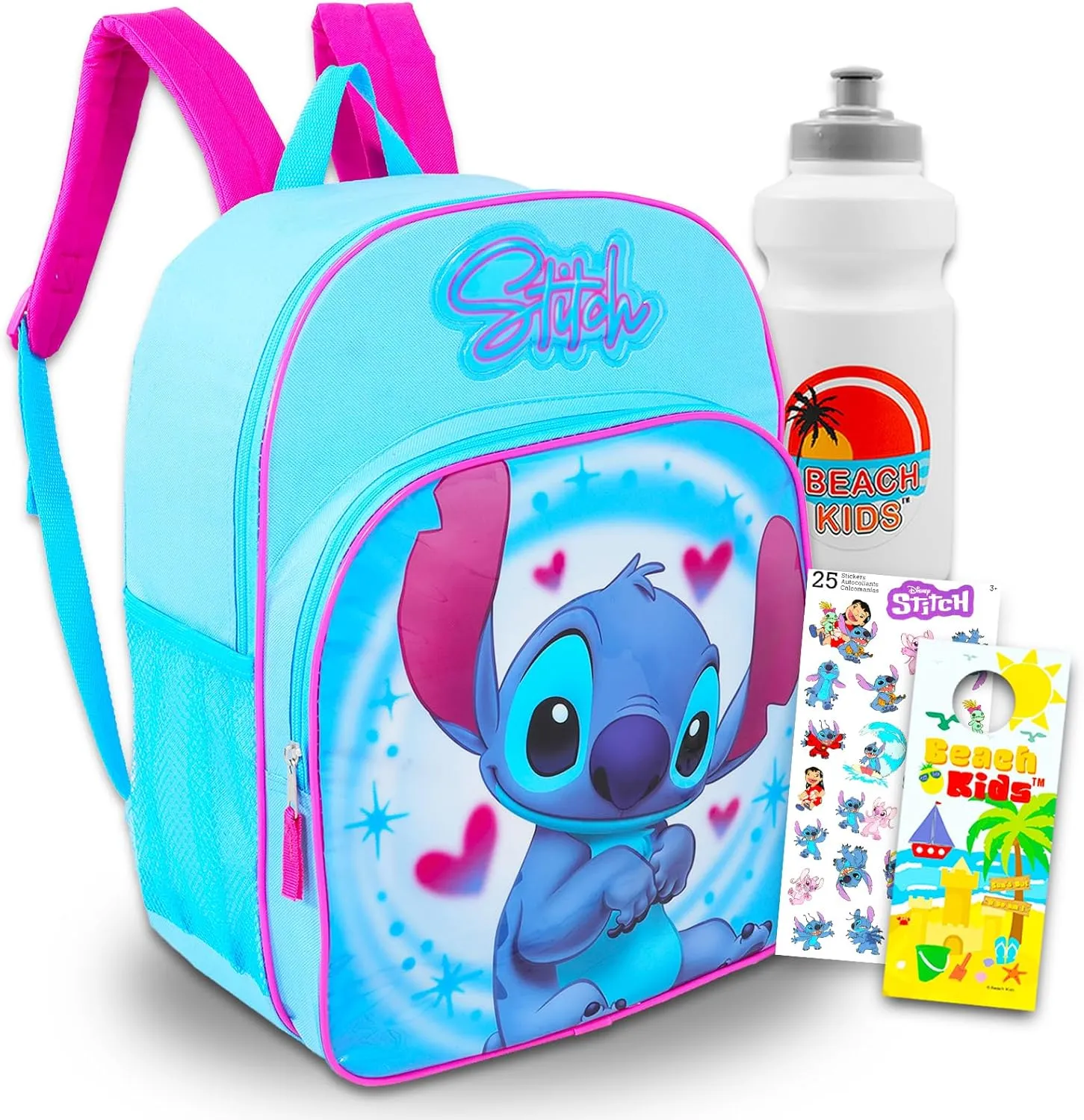 Disney Stitch Backpack for Girls Set - Bundle with 16" School Bag, Water Bottle, Stickers, More | Lilo and Stitch School Backpack for Kids