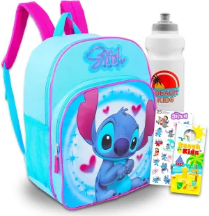 Disney Stitch Backpack for Girls Set - Bundle with 16" School Bag, Water Bottle, Stickers, More | Lilo and Stitch School Backpack for Kids