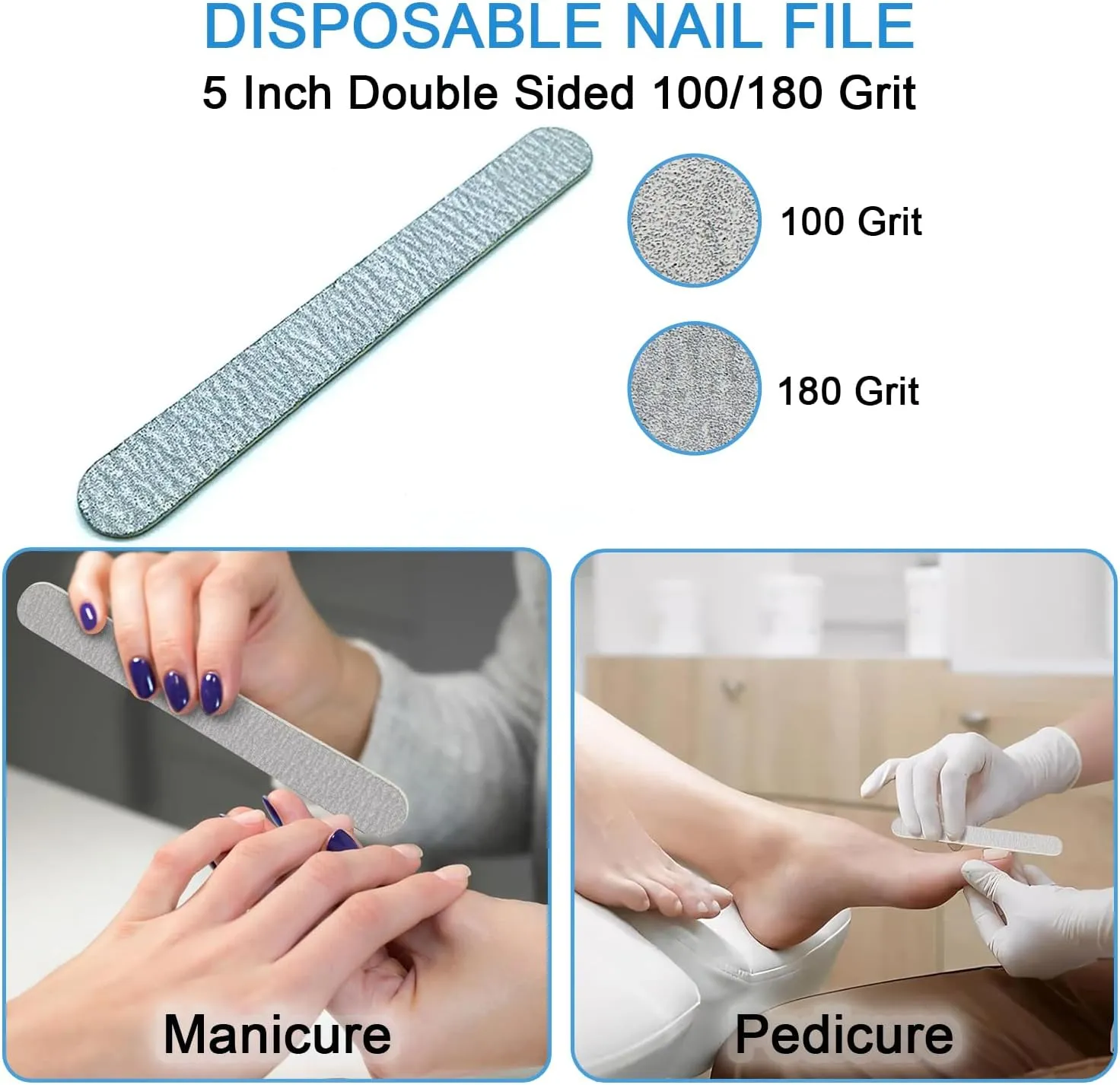 Disposable Pedicure Kit 3-in-1 (Purple Pumice Pad, Wood Nail File 100/180 Grit, Purple Mini Buffer 100/180 Grit) (200-Counts)
