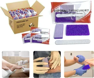 Disposable Pedicure Kit 3-in-1 (Purple Pumice Pad, Wood Nail File 100/180 Grit, Purple Mini Buffer 100/180 Grit) (200-Counts)