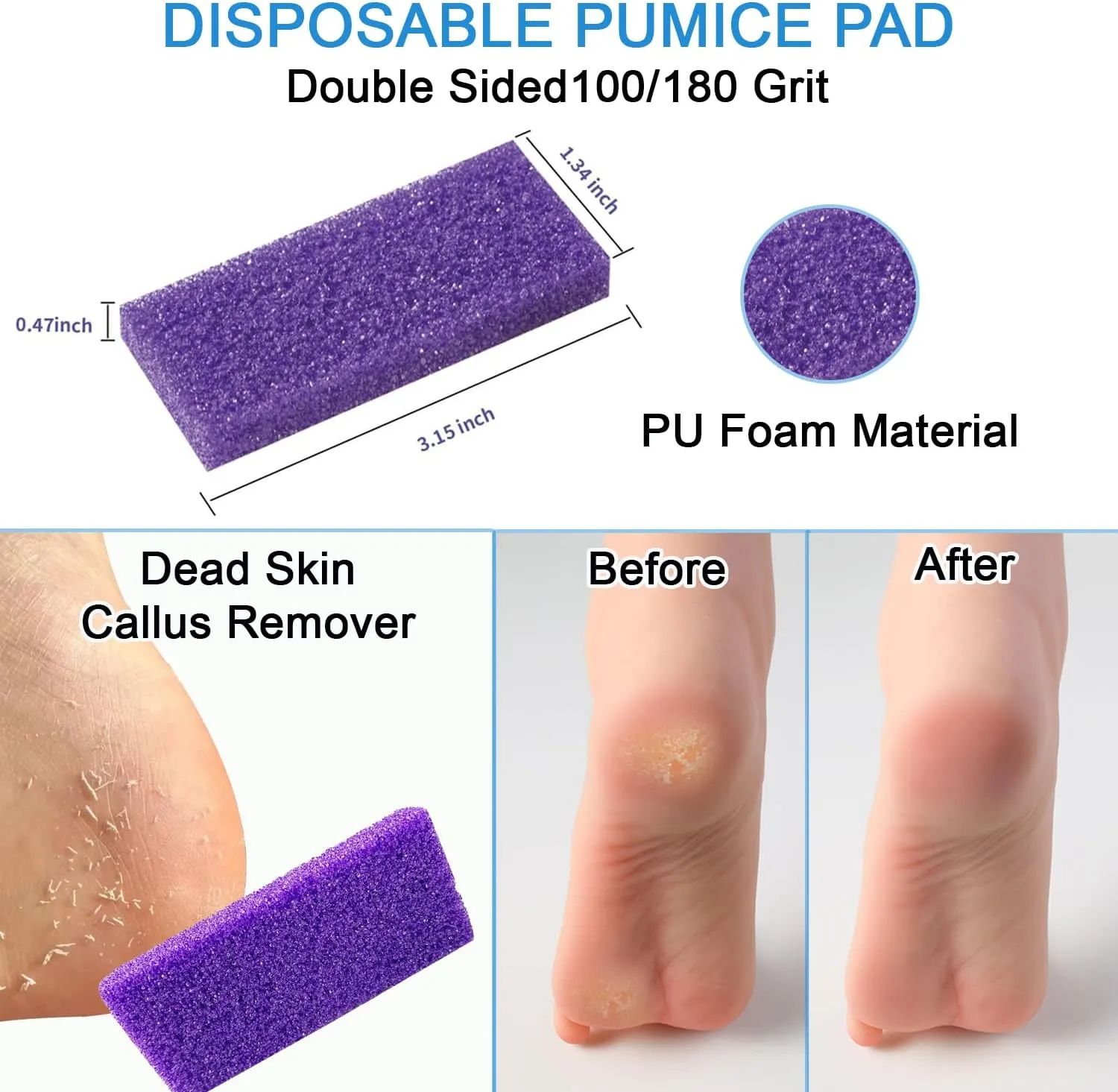 Disposable Pedicure Kit 3-in-1 (Purple Pumice Pad, Wood Nail File 100/180 Grit, Purple Mini Buffer 100/180 Grit) (200-Counts)