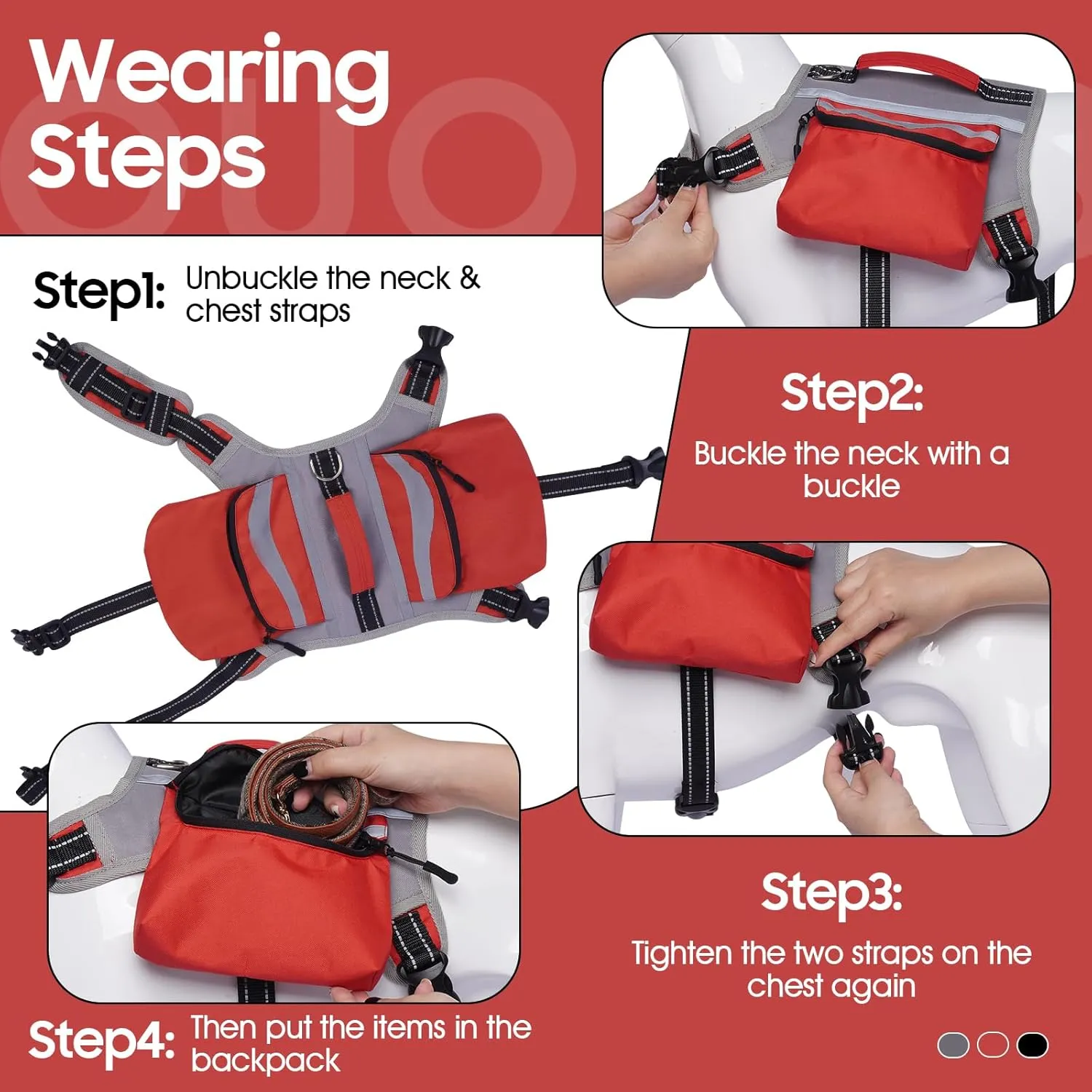 Dog Backpack Harness for Medium & Large Dogs, Tactical Dog Hiking Backpack, Nylon Dogs Backpack with Side Pockets for Walking Training Running, Boston Terrier (Red L)