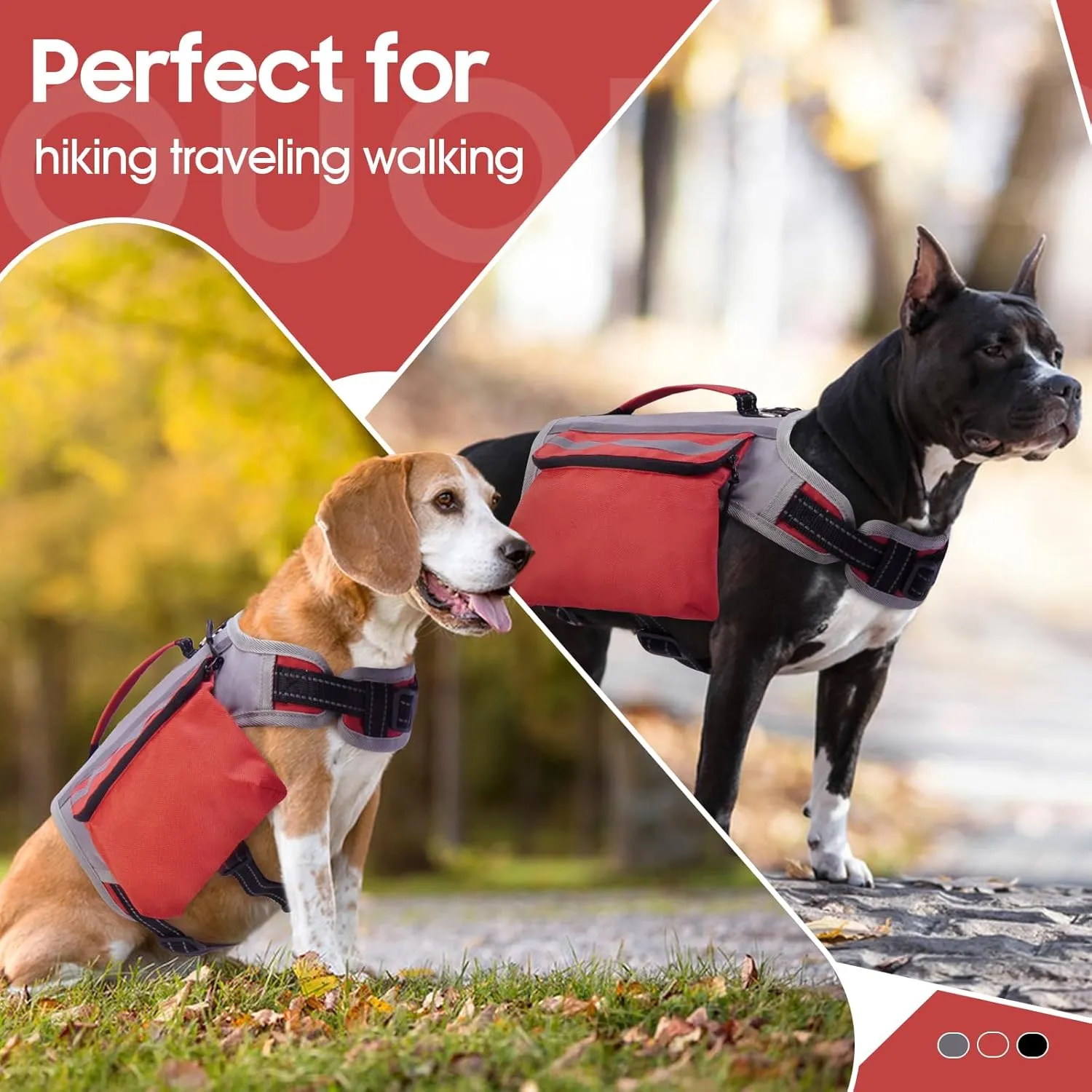 Dog Backpack Harness for Medium & Large Dogs, Tactical Dog Hiking Backpack, Nylon Dogs Backpack with Side Pockets for Walking Training Running, Boston Terrier (Red L)