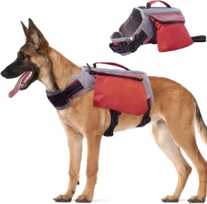 Dog Backpack Harness for Medium & Large Dogs, Tactical Dog Hiking Backpack, Nylon Dogs Backpack with Side Pockets for Walking Training Running, Boston Terrier (Red L)
