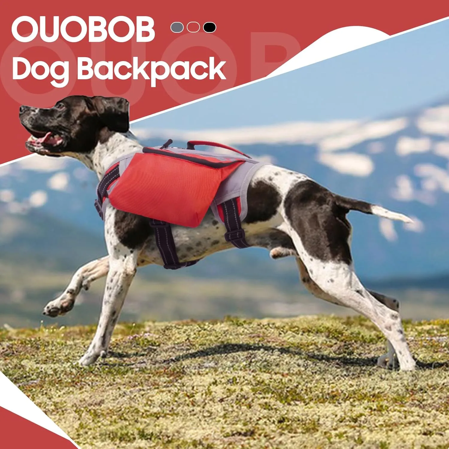 Dog Backpack Harness for Medium & Large Dogs, Tactical Dog Hiking Backpack, Nylon Dogs Backpack with Side Pockets for Walking Training Running, Boston Terrier (Red L)