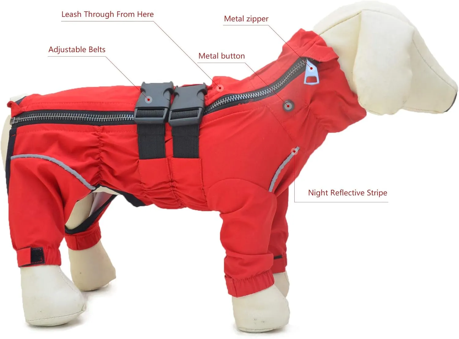 Dogs Waterproof Jacket, Lightweight Waterproof Jacket Reflective Safety Dog Raincoat Windproof Snow-Proof Dog Vest for Small Medium Large Dogs Red 4XL