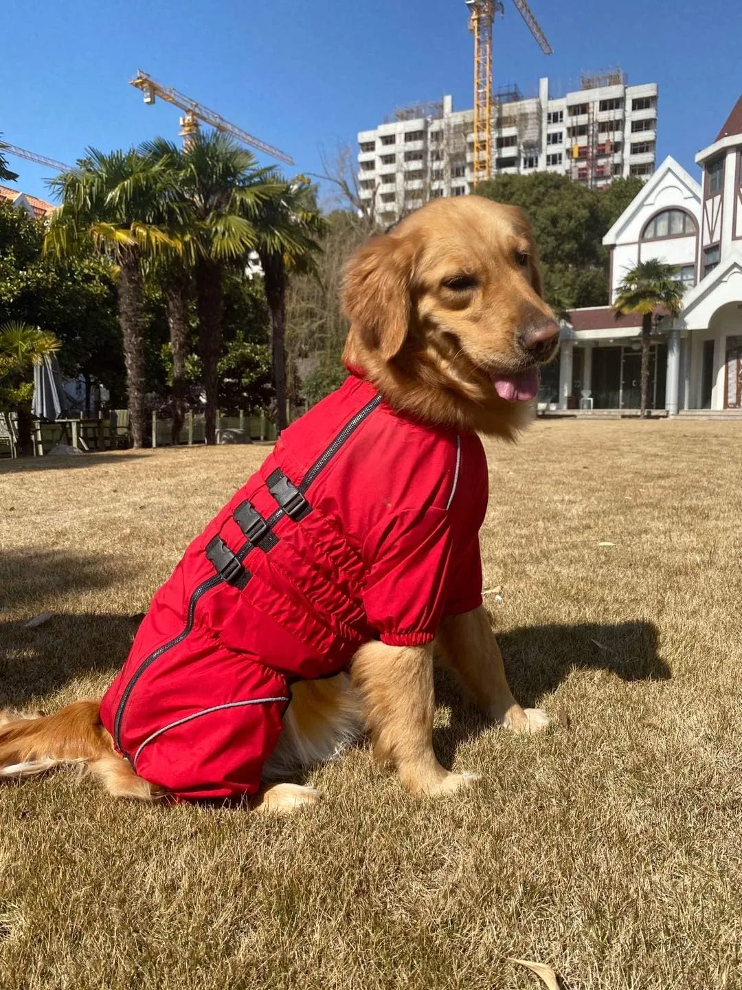 Dogs Waterproof Jacket, Lightweight Waterproof Jacket Reflective Safety Dog Raincoat Windproof Snow-Proof Dog Vest for Small Medium Large Dogs Red 4XL