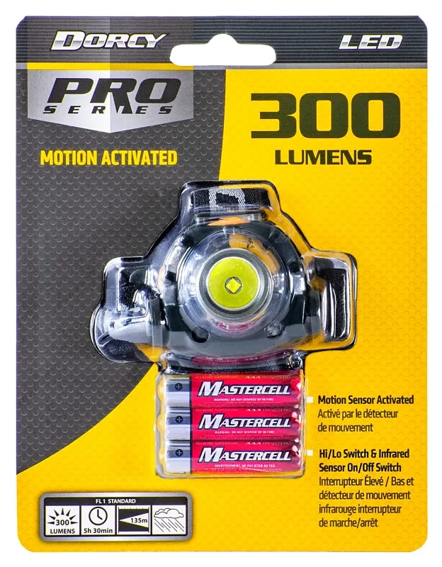 DORCY Dorcy 41-2104 Motion Sensor Headlamp, AAA Battery, Alkaline Battery, LED Lamp, 65 Low, 200 High Lumens, Green