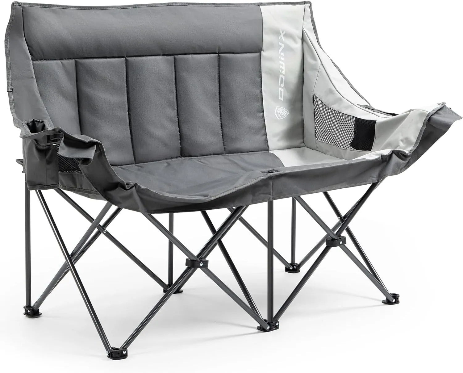 Dowinx Double Camping Chair Loveseat, Portable Folding Outdoor Lawn Chair with Padded Seats, Armrests, Side Pockets, 440lbs Capacity for Beach, Patio, Picnic - Gray PRO