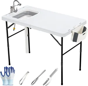 Dragosum 50" Folding Fish Cleaning Table with Foldable Sink, Outdoor Fillet Station Portable Camping Kitchen Station with Smaller Folding Volume, Larger Desktop, Fish Cleaning Kit