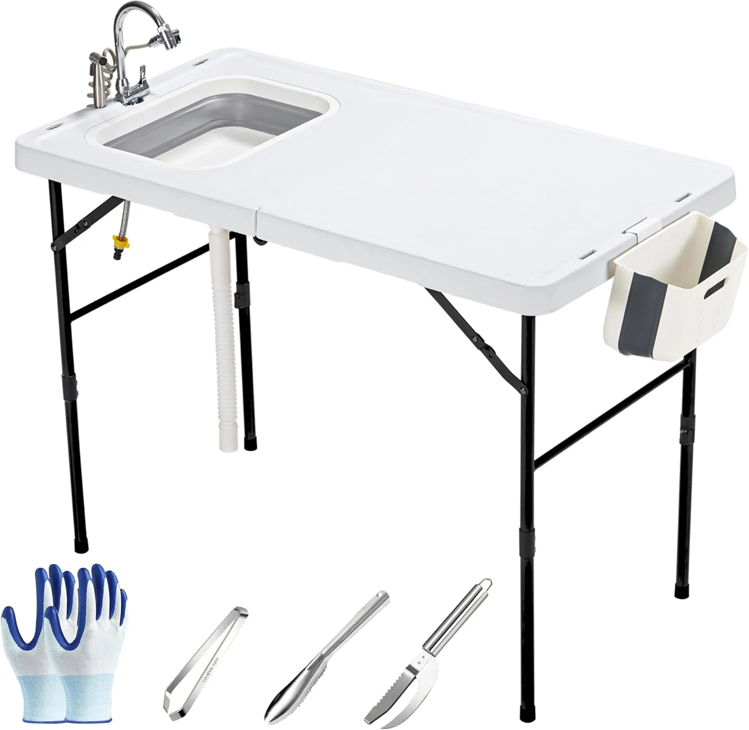 Dragosum 50" Folding Fish Cleaning Table with Foldable Sink, Outdoor Fillet Station Portable Camping Kitchen Station with Smaller Folding Volume, Larger Desktop, Fish Cleaning Kit