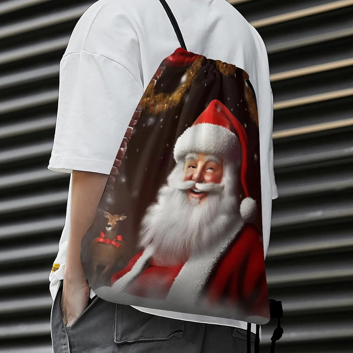 Drawstring Backpack Sport Gym Bag Water Resistant Sackpack Santa Christmas Zoom Cinch Bag String Bag for Outdoor, 35*42cm