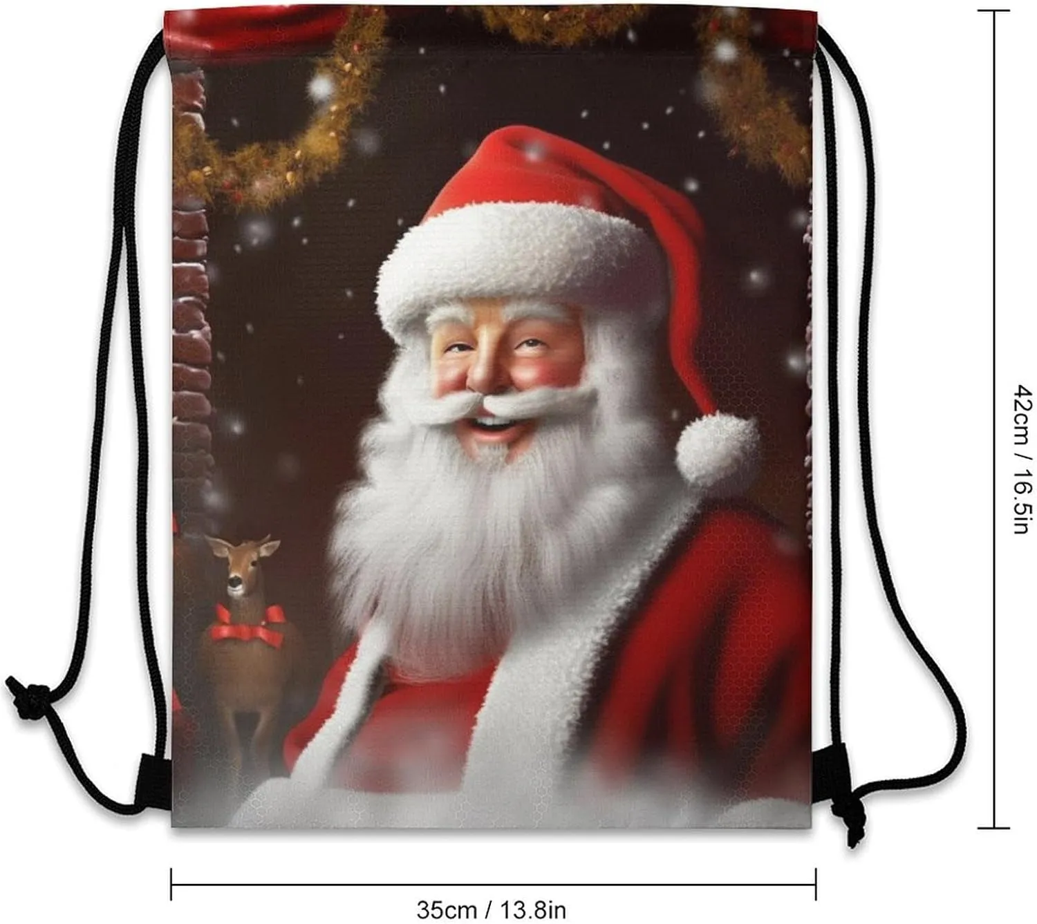 Drawstring Backpack Sport Gym Bag Water Resistant Sackpack Santa Christmas Zoom Cinch Bag String Bag for Outdoor, 35*42cm