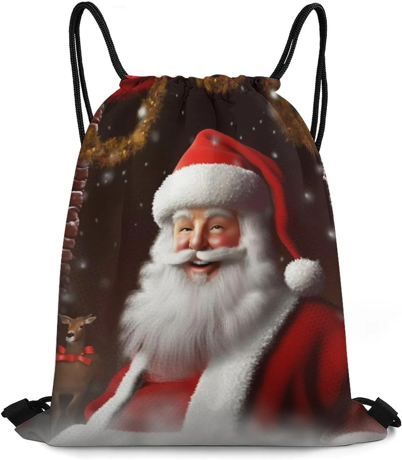 Drawstring Backpack Sport Gym Bag Water Resistant Sackpack Santa Christmas Zoom Cinch Bag String Bag for Outdoor, 35*42cm
